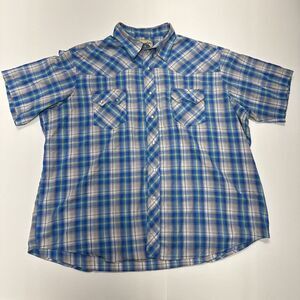 Wrangler-Mens Short Sleeve Western Pearl Snap‎ Shirt, 2XL, Blue Plaid